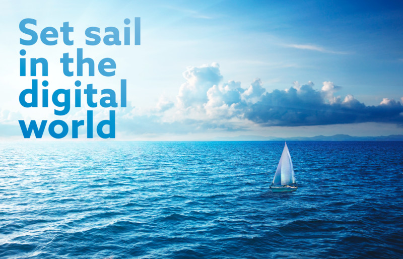 「デジタル世界へ出航」を掲げる企業のロゴデザイン